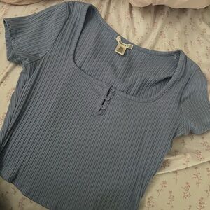 Bozzolo Slate Blue Ribbed Blouse